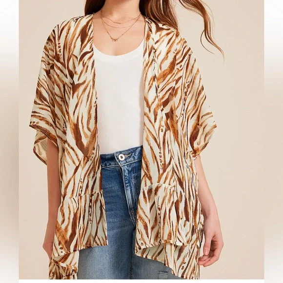 NWT Maurice’s Open Lightweight Sheer Zebra Print Kimono - Picture 1 of 3